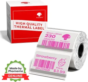Phomemo Colorful Thermal Printing Labels for Barcode/Address/Logo/Business/Home Tag, for M150/M110/M220/M100/M250 Label Maker, 1.57" x 1.18"(40x30mm), 230 Labels/Roll