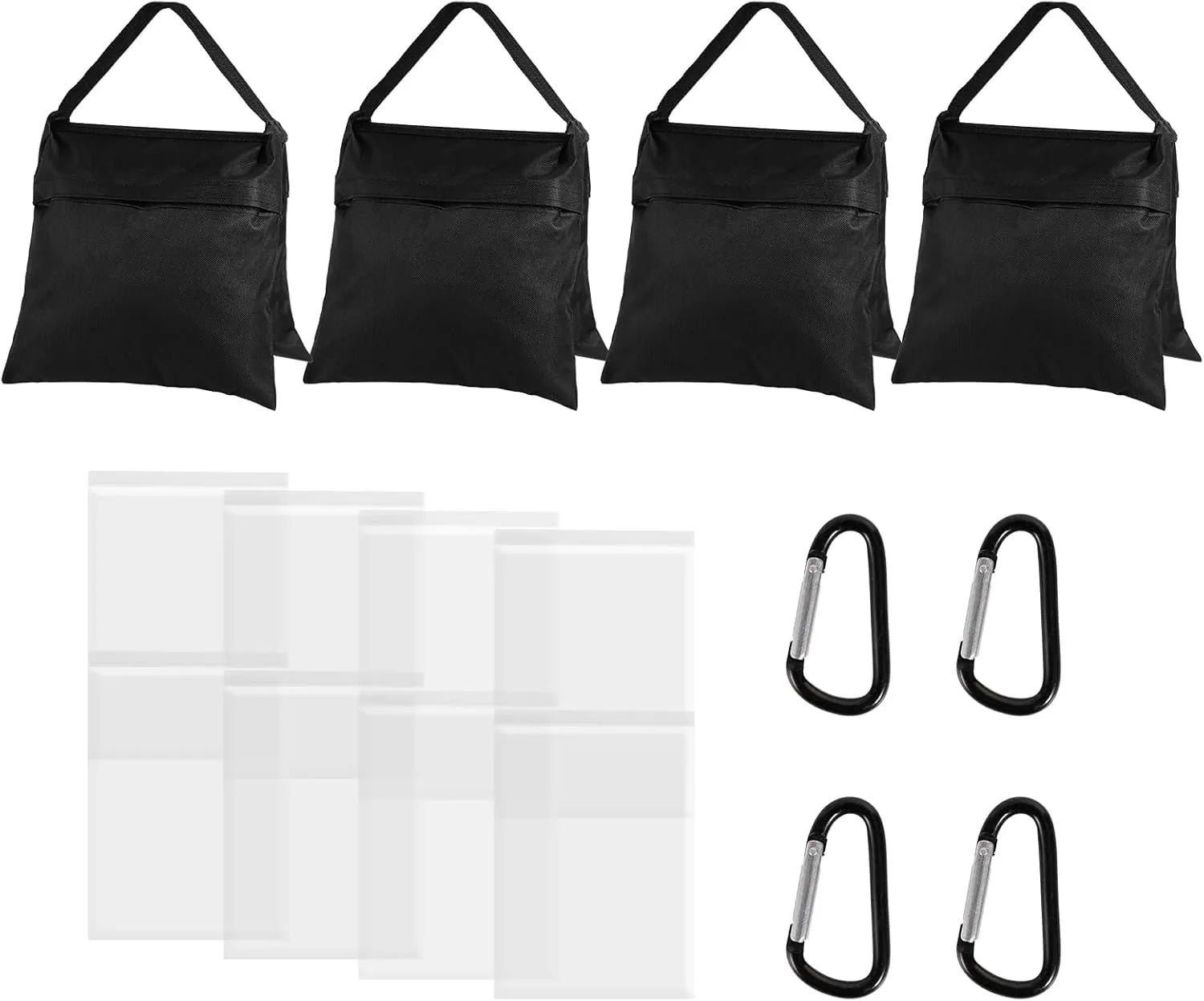 Photography Sandbag Saddlebag for Photo Video Studio Stand,Backdrop Stand, Outdoor Patio Sports, Transparent PP Bag and Clips Included 4 Packs