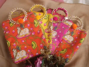 Pichwai Rectangle Bags with Round Handle 8.5x8 Inch