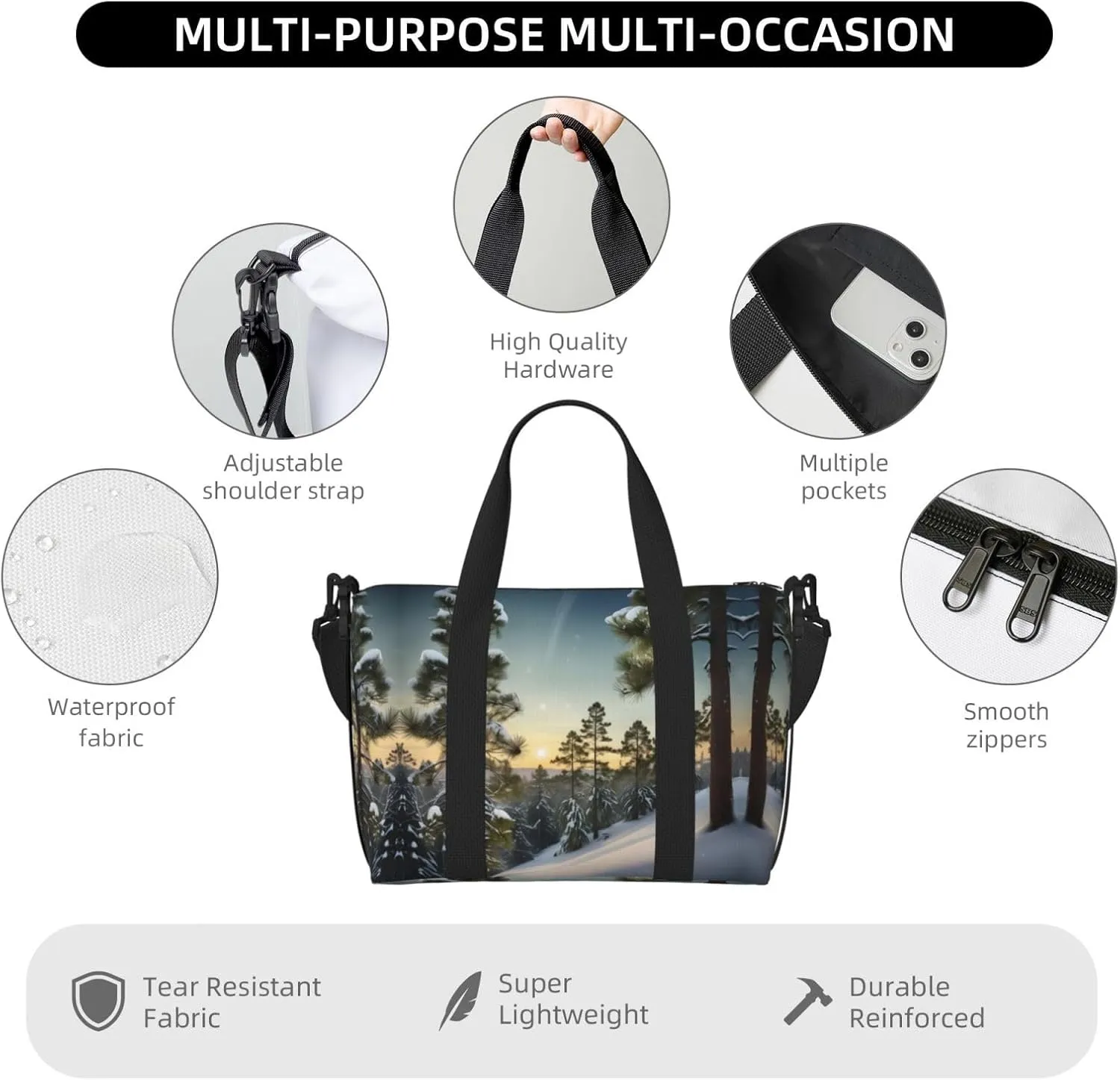 Pine Needle Tree Winter Landscape Print Small Duffel Bag Foldable Travel Bag Weekender Bag Overnight Gym Hospital Bags For Women&Men