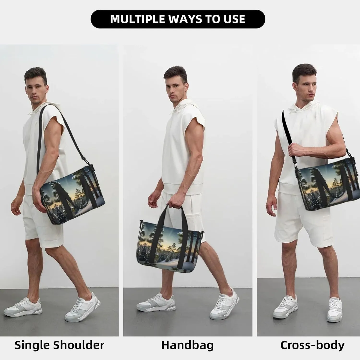 Pine Needle Tree Winter Landscape Print Small Duffel Bag Foldable Travel Bag Weekender Bag Overnight Gym Hospital Bags For Women&Men