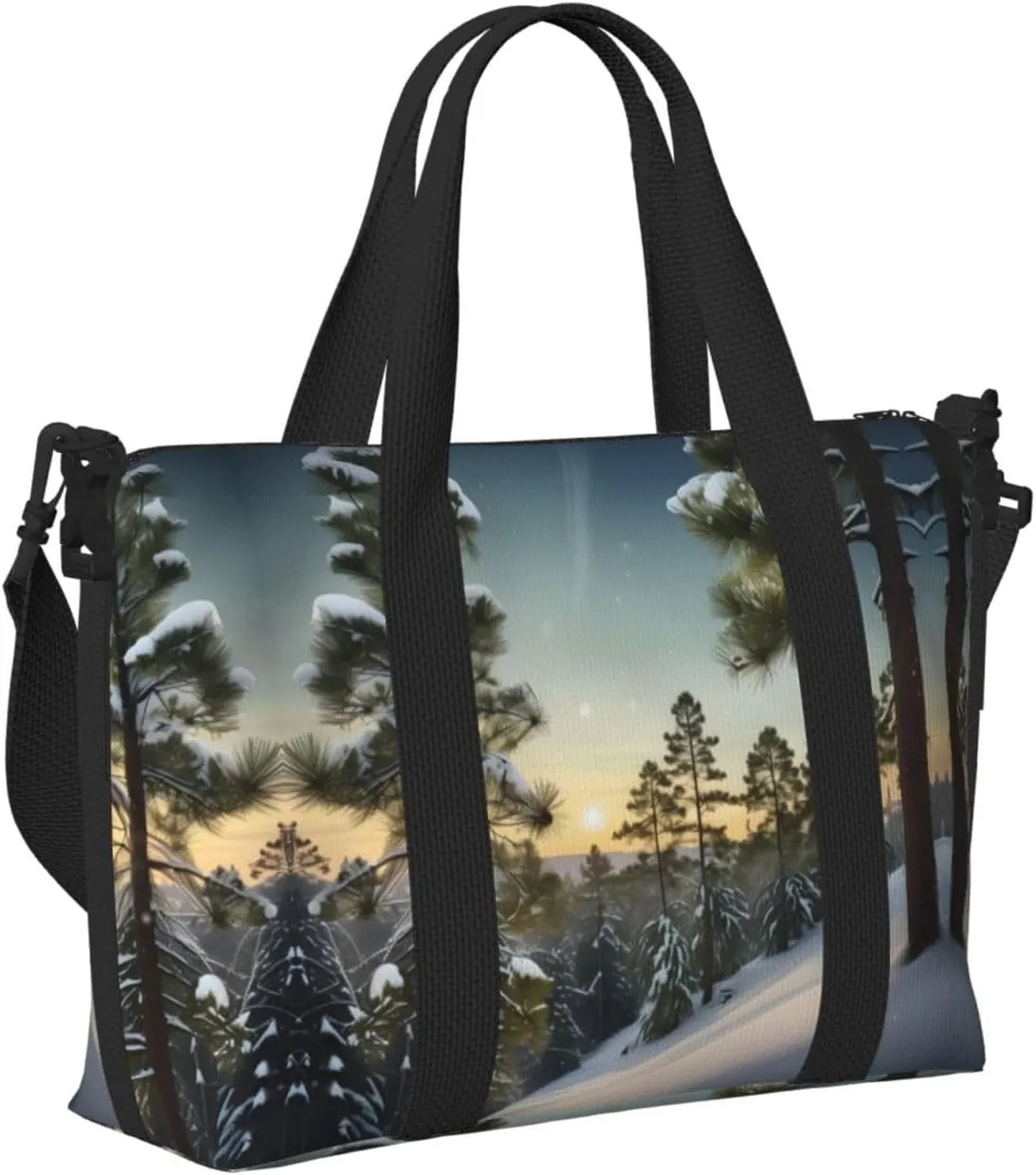 Pine Needle Tree Winter Landscape Print Small Duffel Bag Foldable Travel Bag Weekender Bag Overnight Gym Hospital Bags For Women&Men
