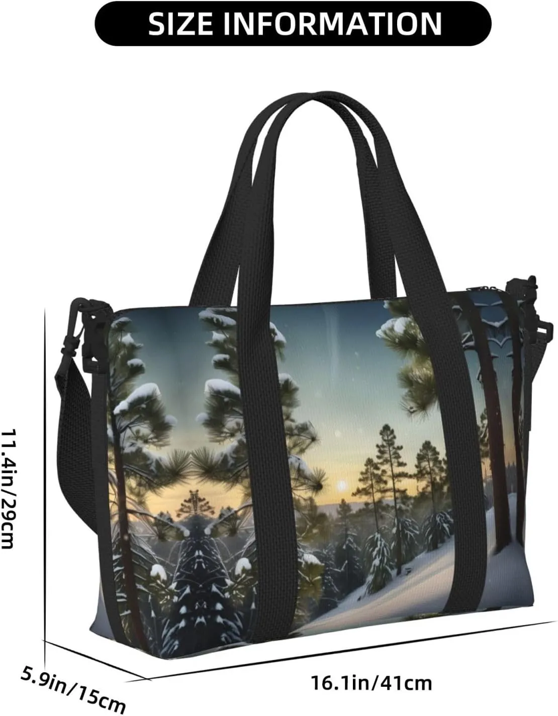 Pine Needle Tree Winter Landscape Print Small Duffel Bag Foldable Travel Bag Weekender Bag Overnight Gym Hospital Bags For Women&Men
