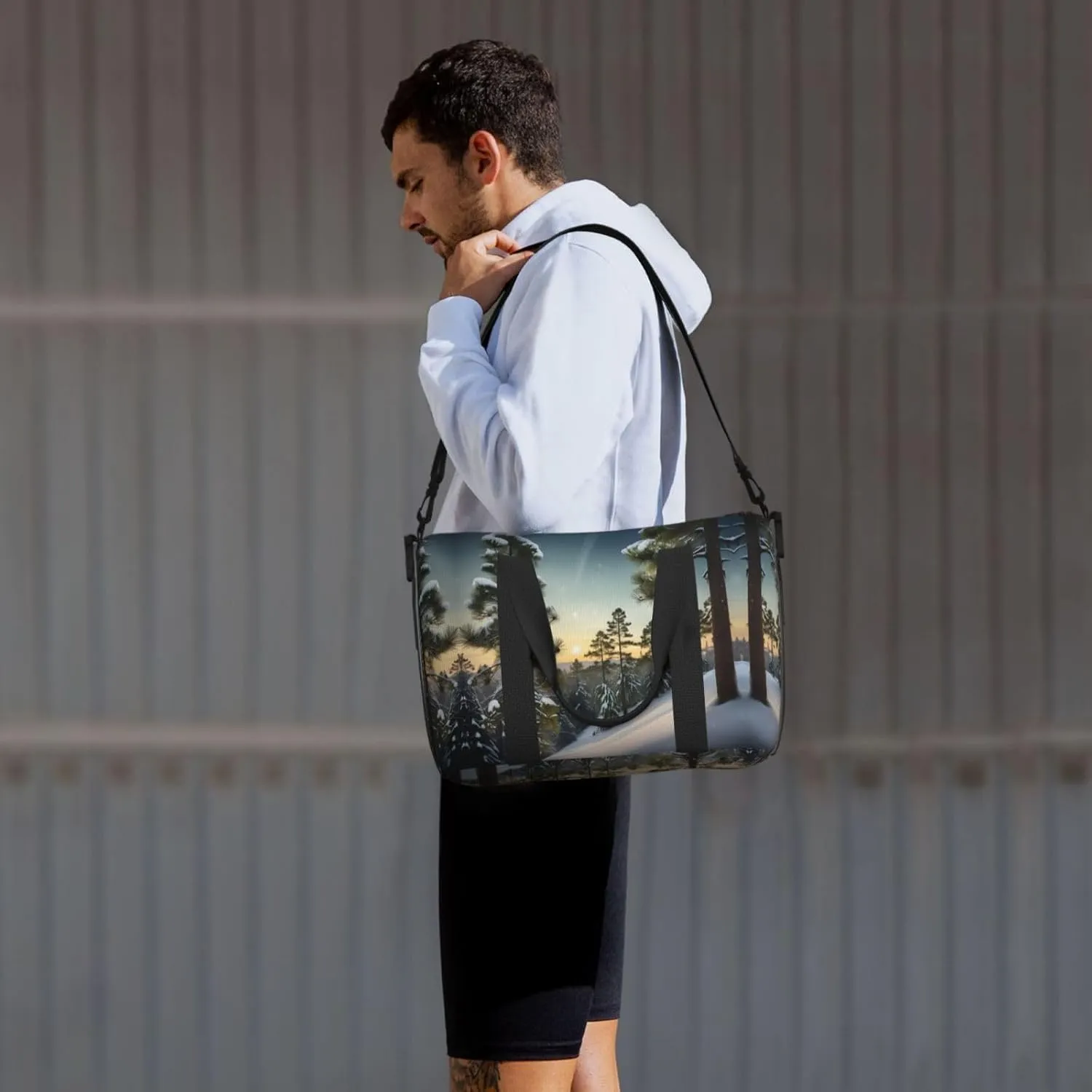 Pine Needle Tree Winter Landscape Print Small Duffel Bag Foldable Travel Bag Weekender Bag Overnight Gym Hospital Bags For Women&Men