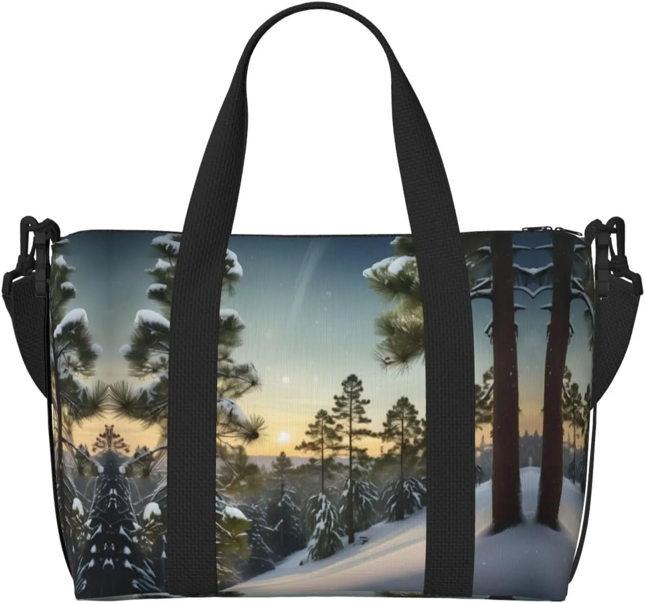 Pine Needle Tree Winter Landscape Print Small Duffel Bag Foldable Travel Bag Weekender Bag Overnight Gym Hospital Bags For Women&Men