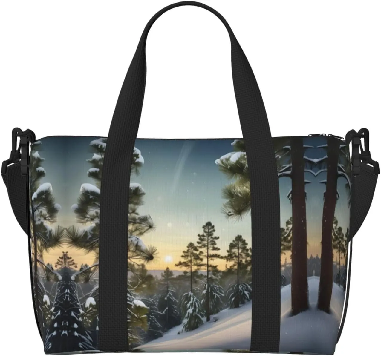 Pine Needle Tree Winter Landscape Print Small Duffel Bag Foldable Travel Bag Weekender Bag Overnight Gym Hospital Bags For Women&Men