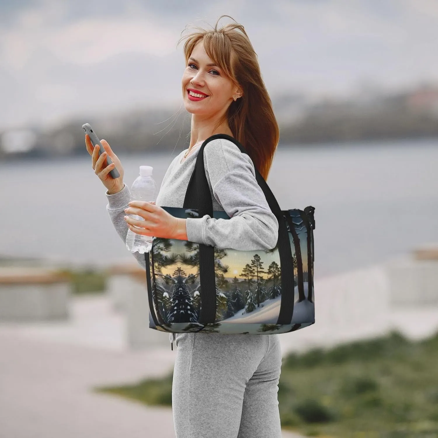 Pine Needle Tree Winter Landscape Print Small Duffel Bag Foldable Travel Bag Weekender Bag Overnight Gym Hospital Bags For Women&Men