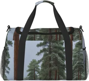 Pine Trees and Snow Print Travel Duffel Bag for Men & Women, Foldable Travel Bags and Spacious Weekender Tote Bag for Storage Toiletry Luggage Personal Item