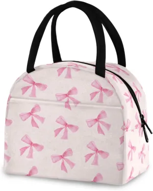 Pink Bow Lunch Bag, Insulated Lunch Box, Small Leakproof Cooler Food Lunch Containers Reusable Lunch Tote Bags for Work, Travel, Outdoor