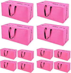 Pink Moving Bags - 8 Pack Extra Large Heavy Duty Storage Bags With Zipper & Reinforce Handles | 29x14x13 Inch Moving Tote Bags Bulk For Clothing, Shoes, Travel