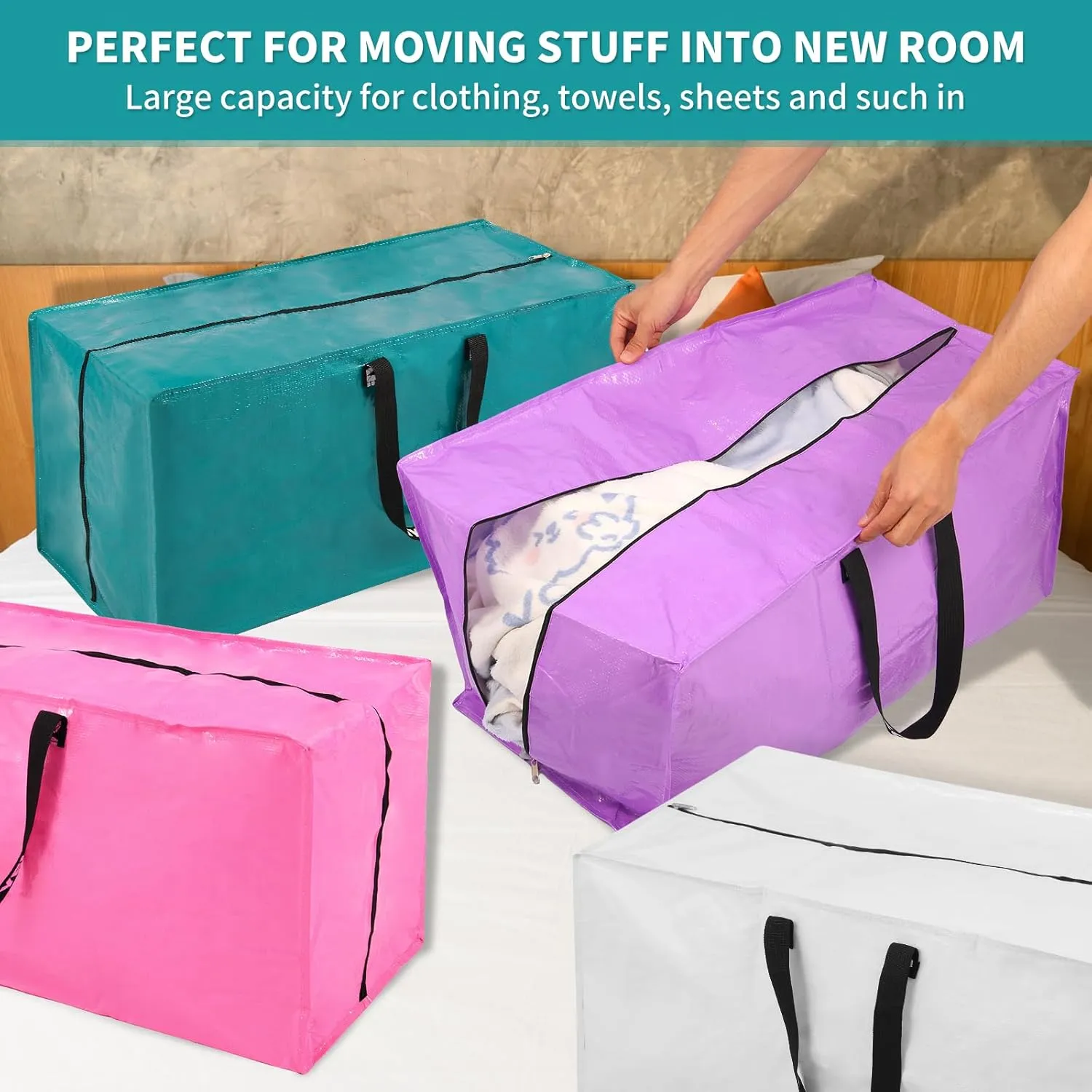 Pink Moving Bags - 8 Pack Extra Large Heavy Duty Storage Bags With Zipper & Reinforce Handles | 29x14x13 Inch Moving Tote Bags Bulk For Clothing, Shoes, Travel