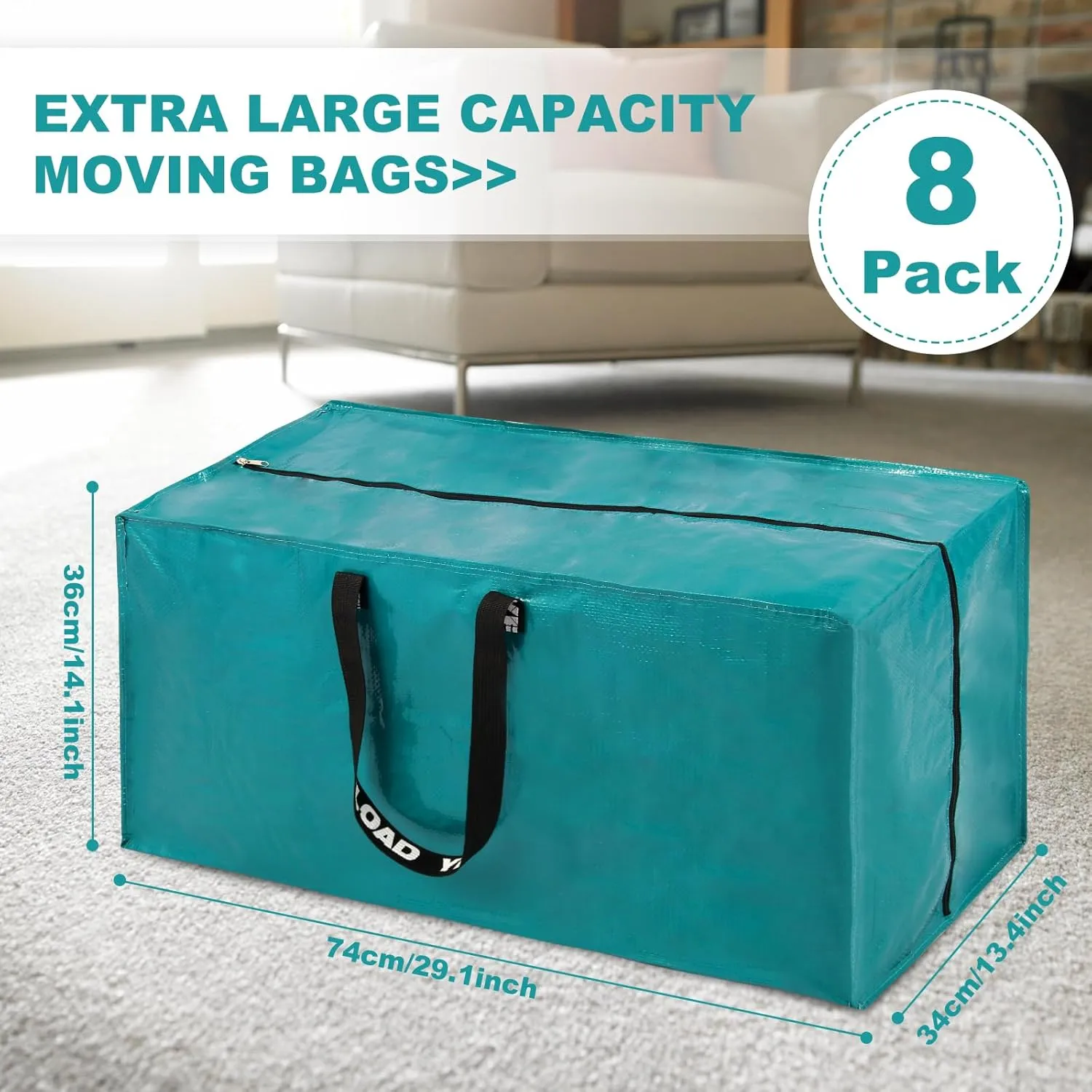 Pink Moving Bags - 8 Pack Extra Large Heavy Duty Storage Bags With Zipper & Reinforce Handles | 29x14x13 Inch Moving Tote Bags Bulk For Clothing, Shoes, Travel