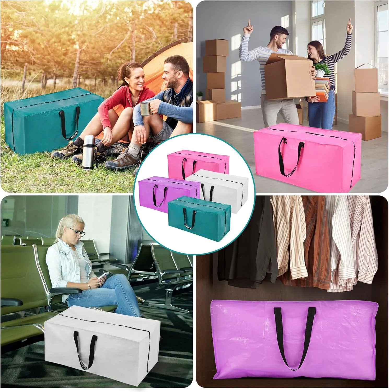 Pink Moving Bags - 8 Pack Extra Large Heavy Duty Storage Bags With Zipper & Reinforce Handles | 29x14x13 Inch Moving Tote Bags Bulk For Clothing, Shoes, Travel