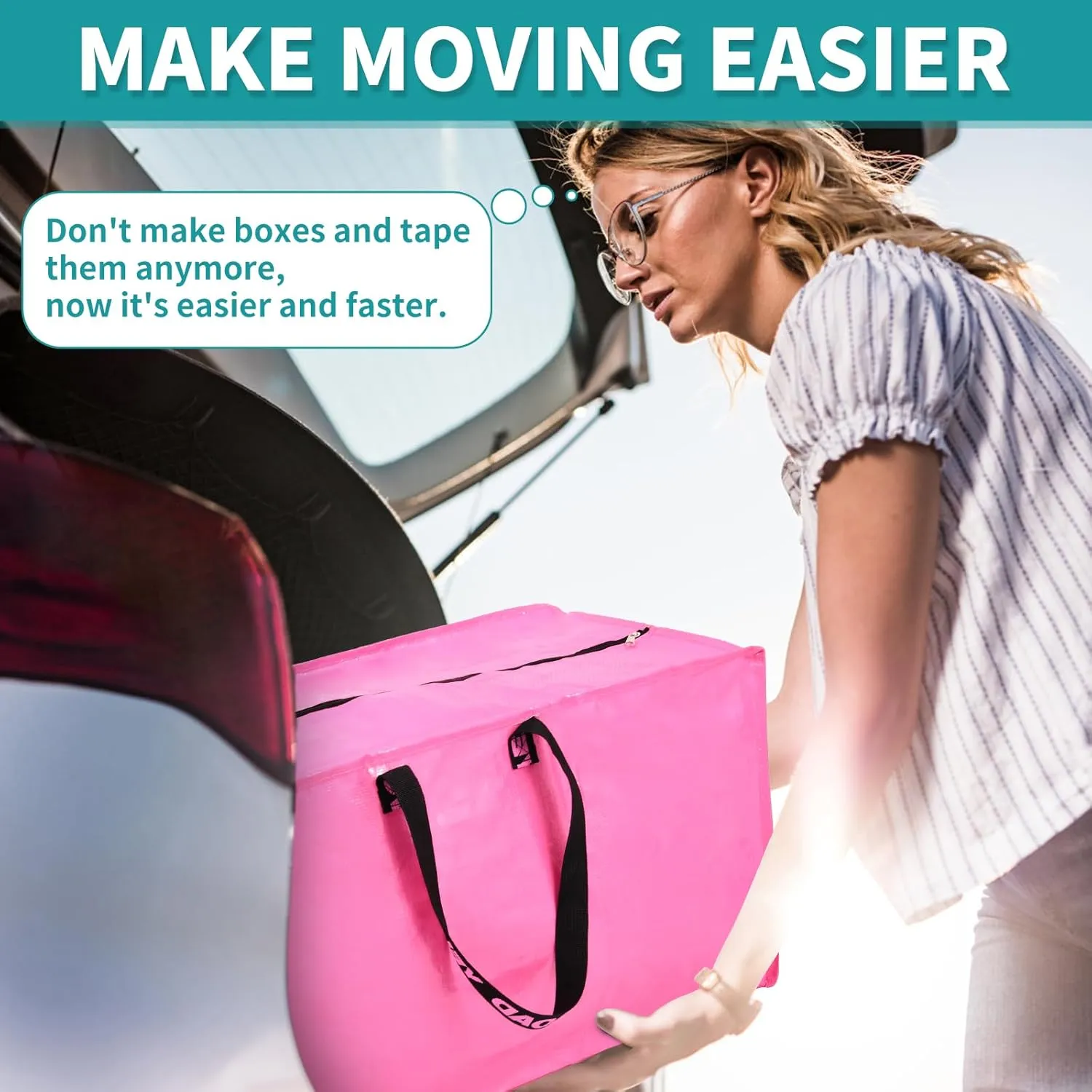 Pink Moving Bags - 8 Pack Extra Large Heavy Duty Storage Bags With Zipper & Reinforce Handles | 29x14x13 Inch Moving Tote Bags Bulk For Clothing, Shoes, Travel
