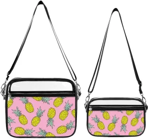 Pink Pineapple Transparent Cross Bag Two-piece Set, Fashionable Transparent Bag