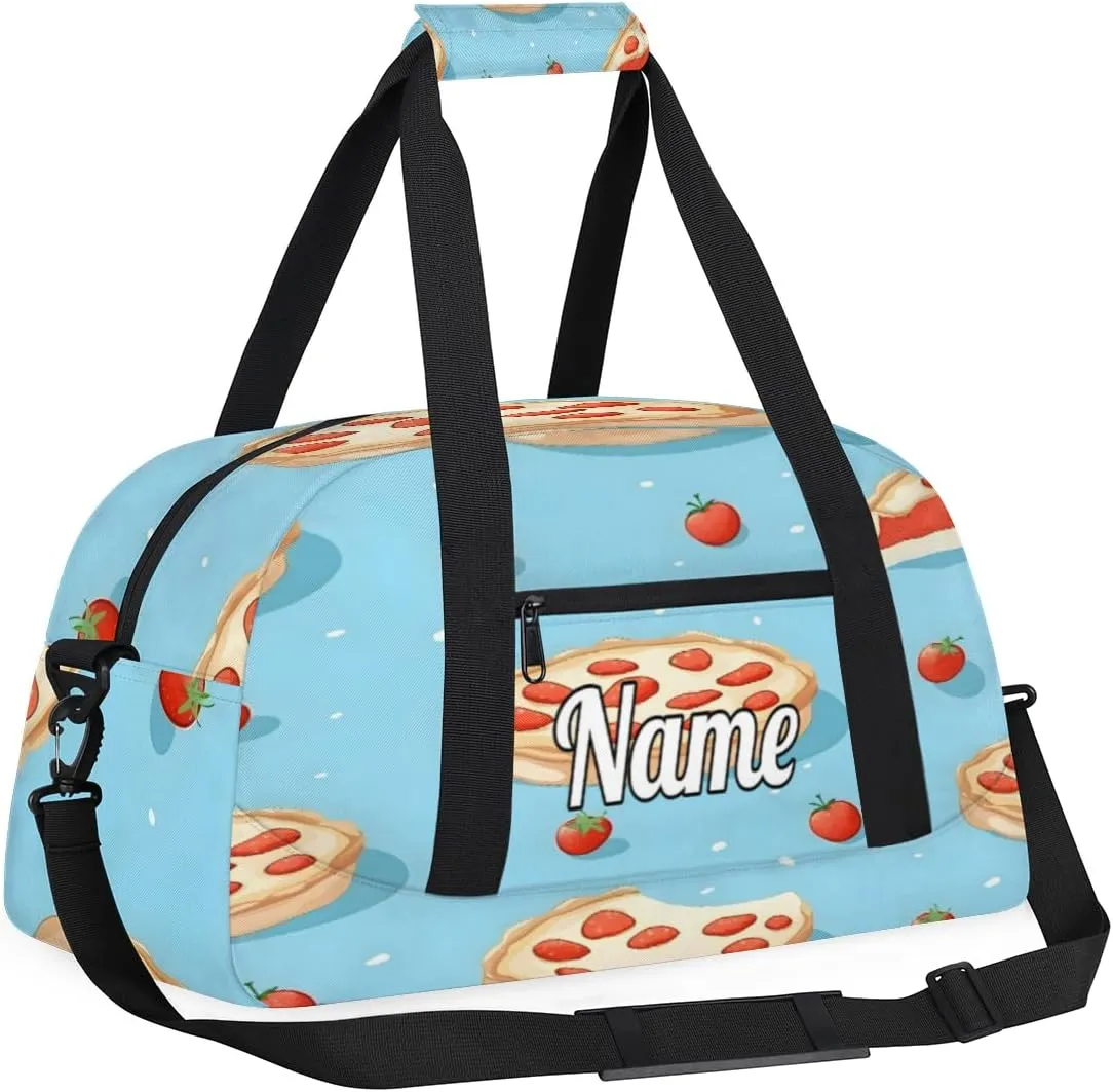 Pizza Cheese Print Personalized Dance Bag for Girls Boys Sport Duffel Bag with Your Name Kids Gymnastics Travel Bags
