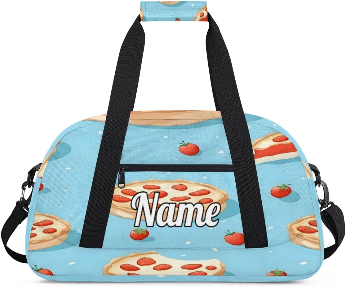 Pizza Cheese Print Personalized Dance Bag for Girls Boys Sport Duffel Bag with Your Name Kids Gymnastics Travel Bags