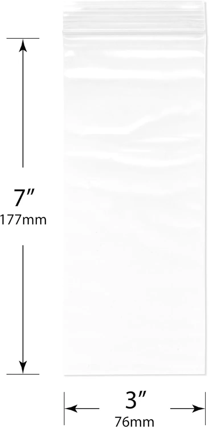 Plymor 3" x 7" (Pack of 500), 2 Mil Zipper Reclosable Plastic Bags