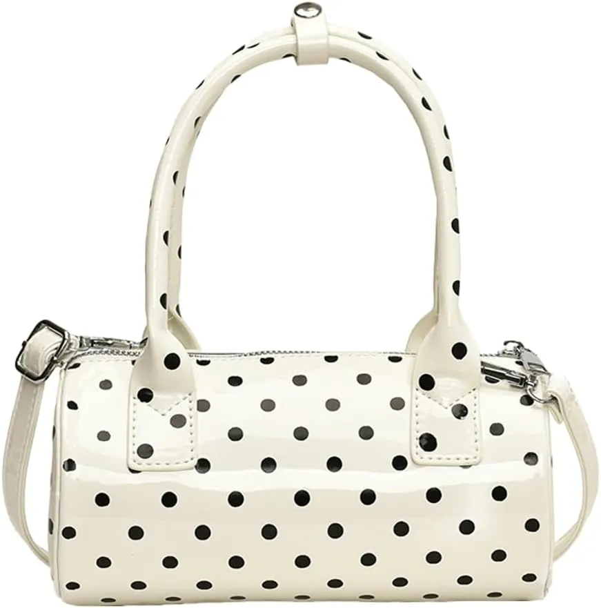 Polka Dot Crossbody Bags for Women Round Boston Bag Glossy Purses for Women Satchel Handbag Cute Mini Bucket Bag 2025 Trendy