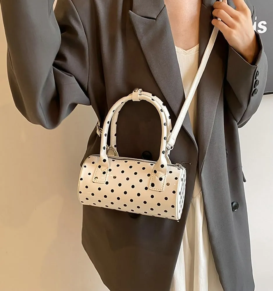 Polka Dot Crossbody Bags for Women Round Boston Bag Glossy Purses for Women Satchel Handbag Cute Mini Bucket Bag 2025 Trendy