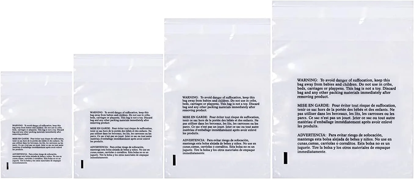 Poly Bags with Suffocation Warning 4x6", 5x7", 6x9", 8x10" - Small Combo Pack of 400 (100 each size) - Clear Poly Bags by Retail Supply Co - Extra Strong Seal