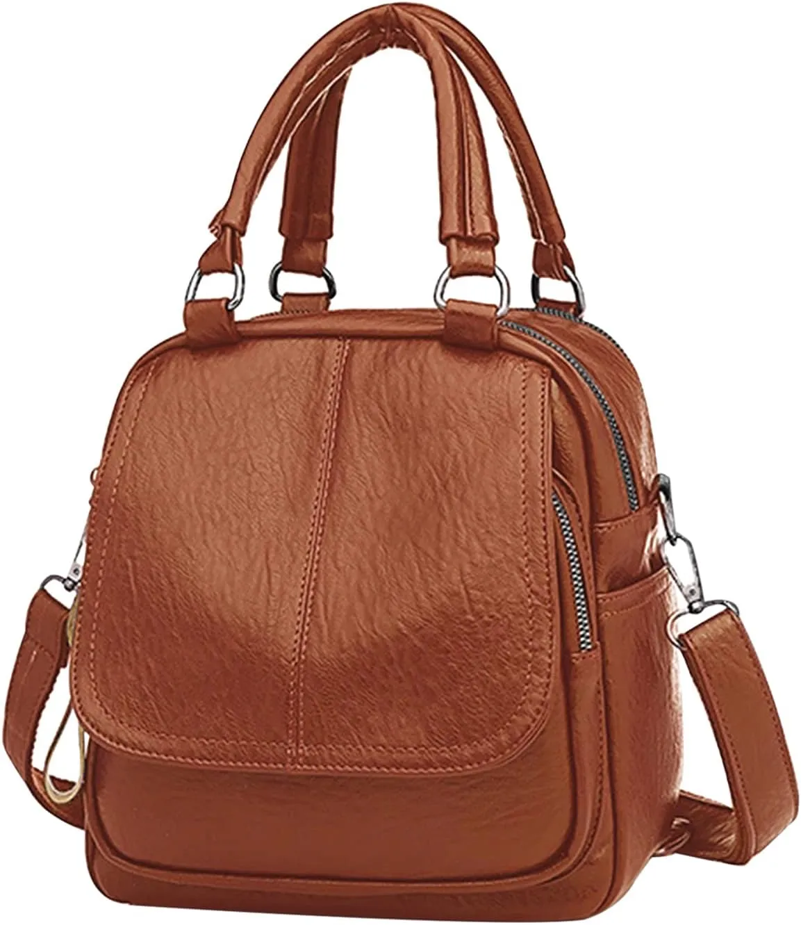 PORRASSO Backpack Purse Women Crossbody Bag Ladies Small Rucksack PU Waterproof Shoulder Bag Handbag Daypack for Travel Shopping Dating Brown