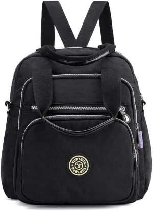 PORRASSO Casual Backpack Women Shoulder Bag Ladies Crossbody Bag Nylon Handbag Daypack for Work Travel Daily Use Black