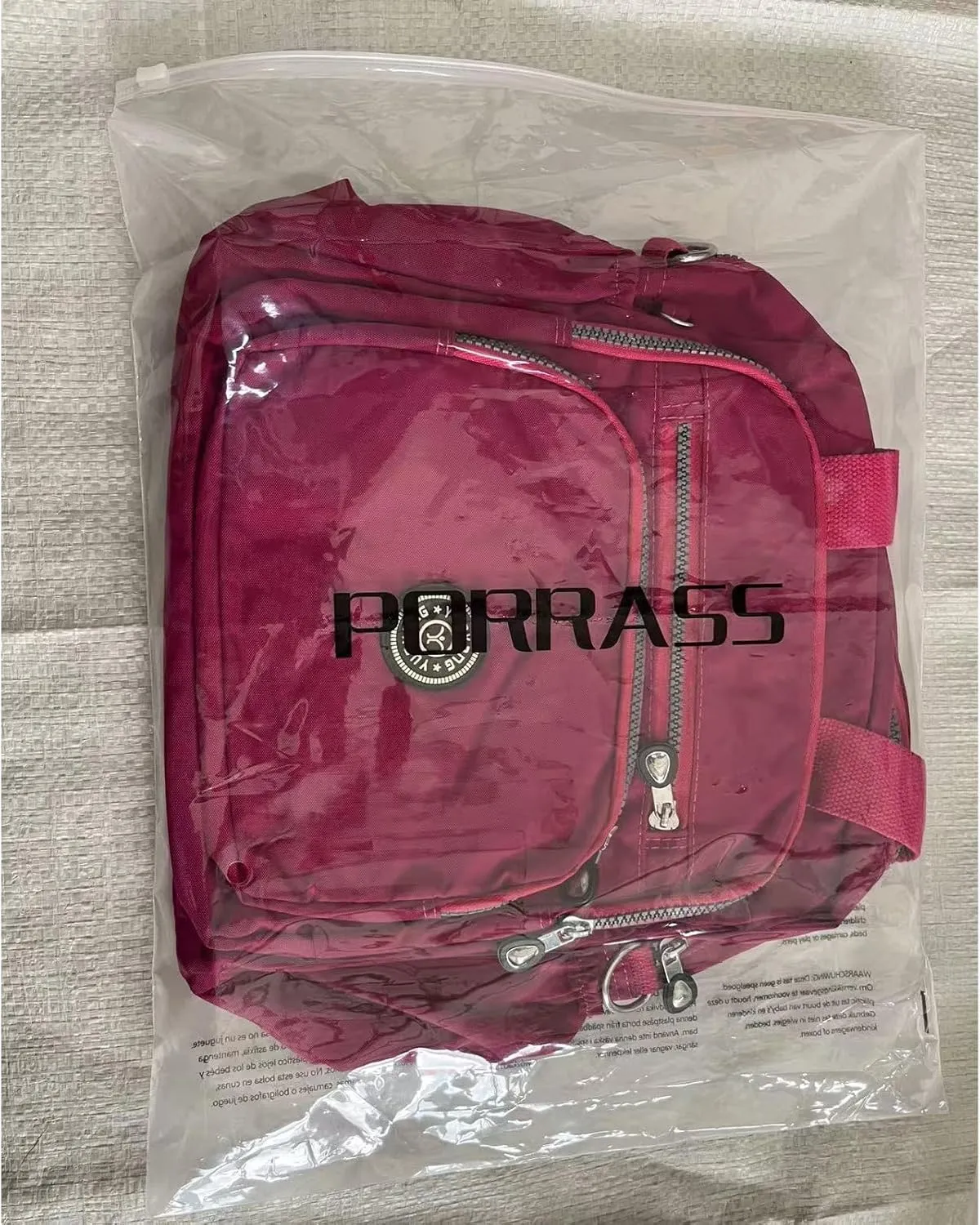 PORRASSO Casual Backpack Women Shoulder Bag Ladies Crossbody Bag Nylon Handbag Daypack for Work Travel Daily Use Rose Red
