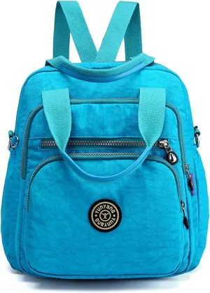 PORRASSO Casual Backpack Women Shoulder Bag Ladies Crossbody Bag Nylon Handbag Girl Daypack for Work Travel Daily Use Blue