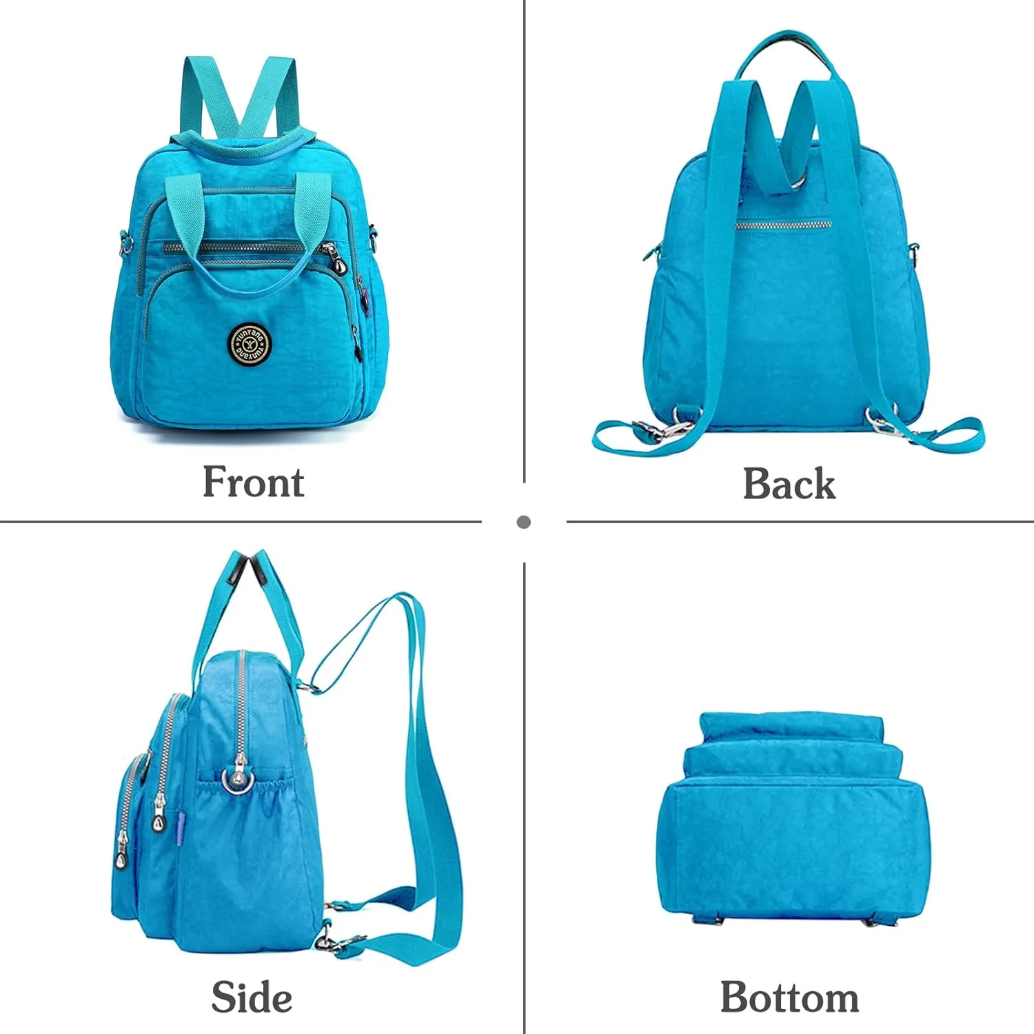 PORRASSO Casual Backpack Women Shoulder Bag Ladies Crossbody Bag Nylon Handbag Girl Daypack for Work Travel Daily Use Blue