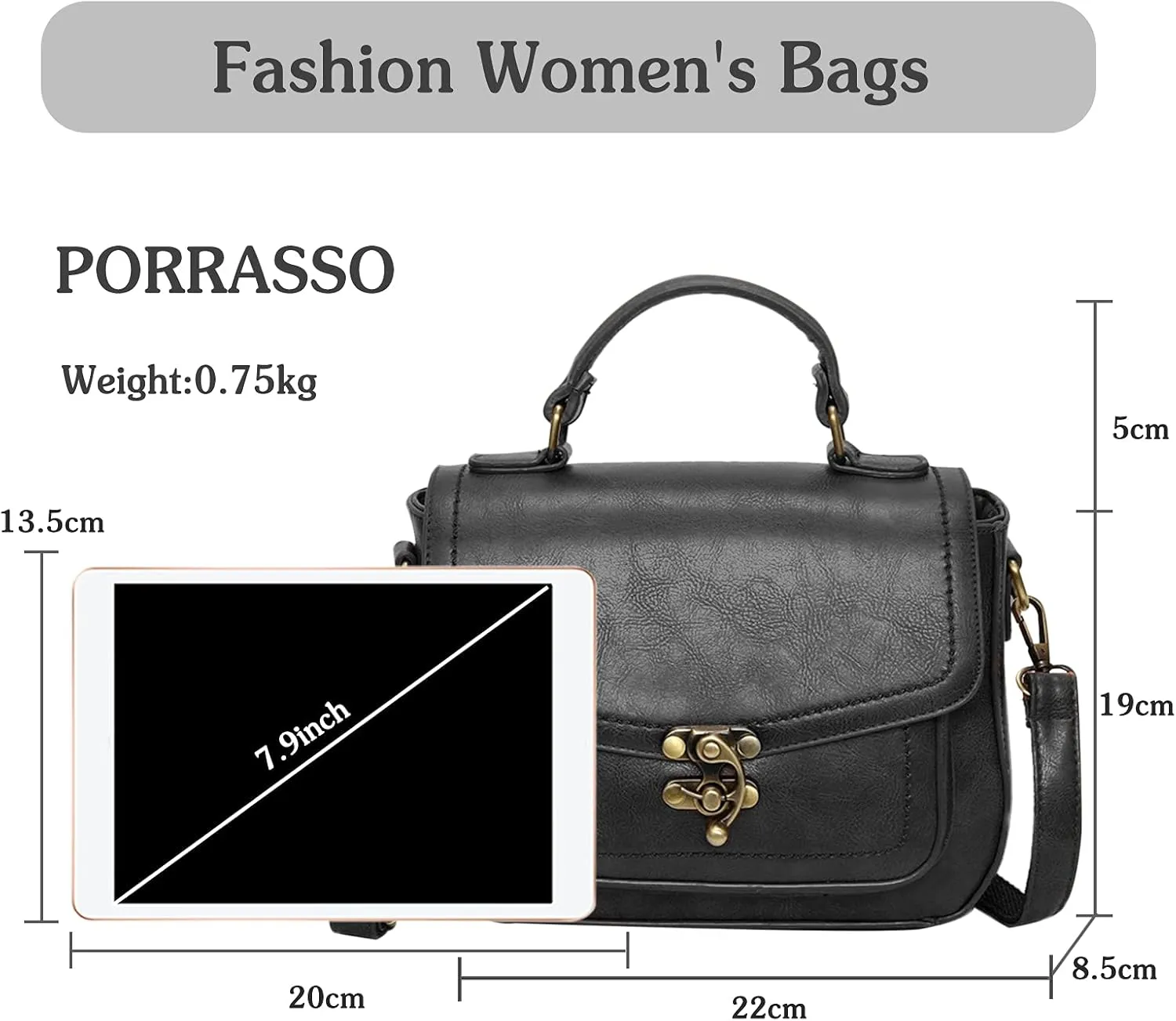 PORRASSO Crossbody Bag Women Shoulder Bag Vintage Saddle Handbags Satchel