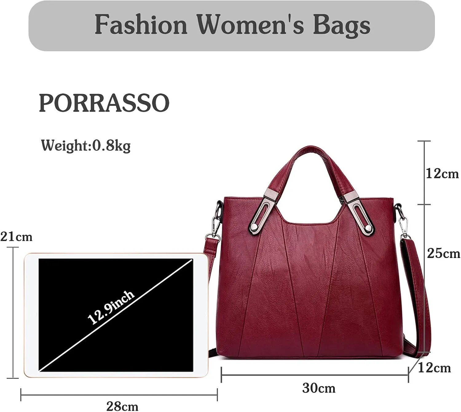 PORRASSO Fashion Shoulder Bag Women Handbag Ladies Crossbody Bag PU Leather Waterproof Satchel