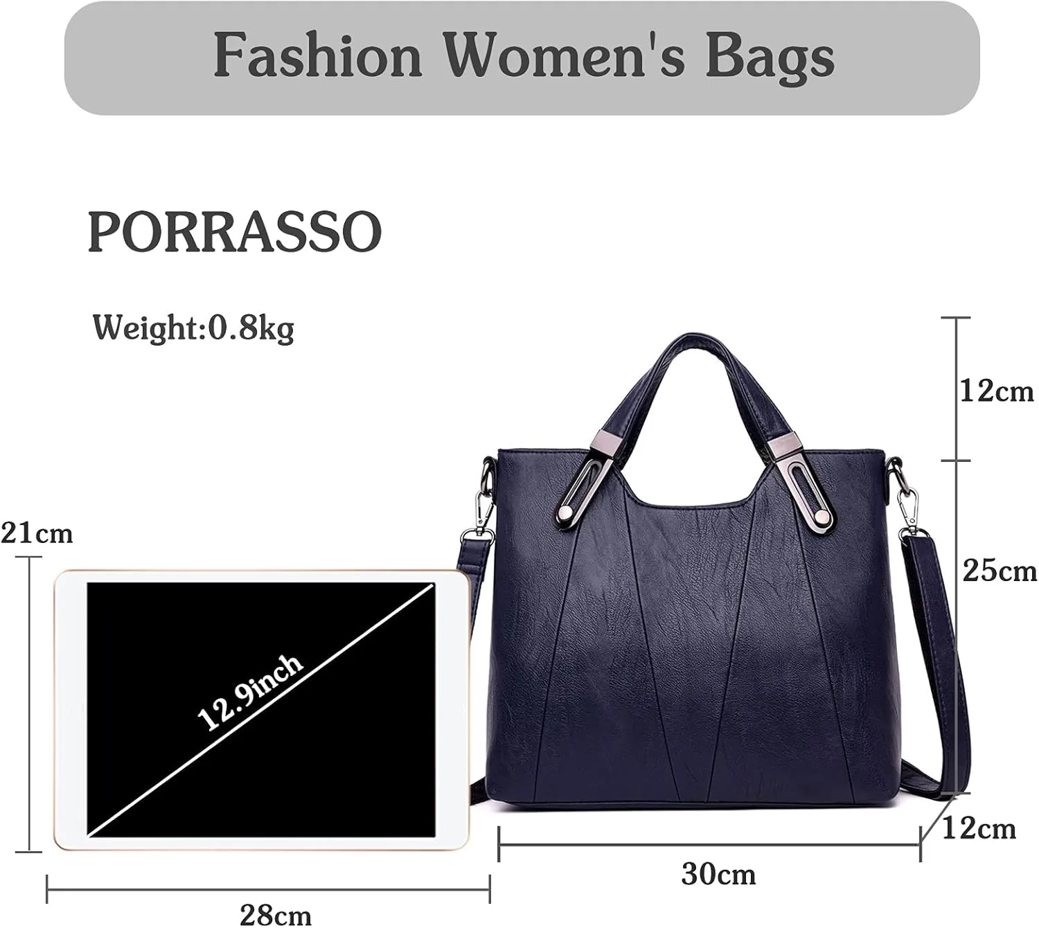 PORRASSO Fashion Shoulder Bag Women Handbag Ladies Crossbody Bag PU Leather Waterproof Satchel