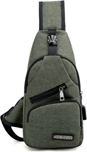 PORRASSO Men Sling Bag Small Shoulder Crossbody Bag with USB Chest Bag Daypack