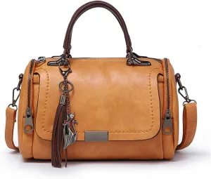 PORRASSO Retro Handbag Women Crossbody Bag Ladies Shoulder Bag Waterproof PU Leather Top-Handle Bag