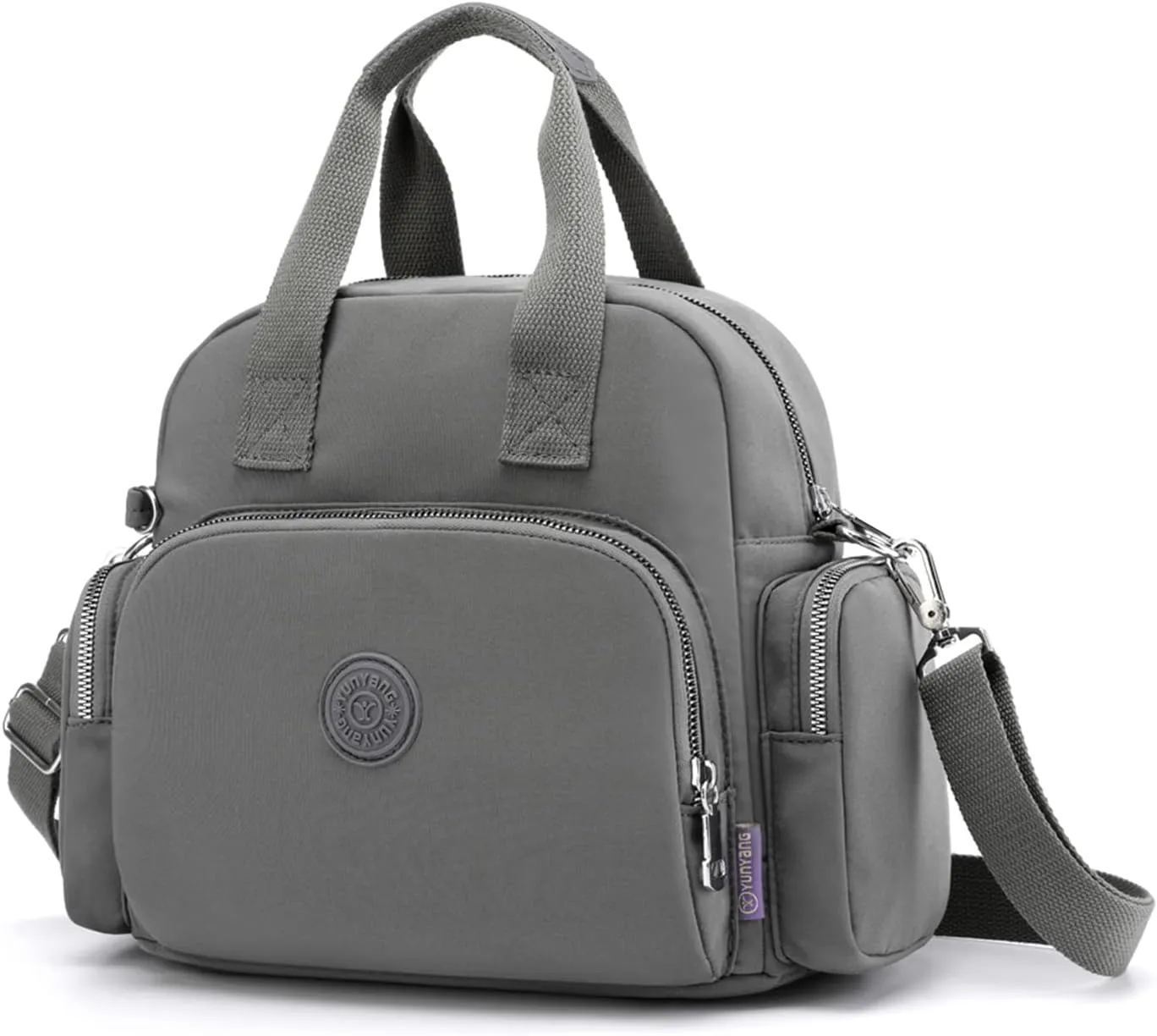 PORRASSO Women Backpack Fashion Shoulder Bag Multifunctional Daypack with USB Charging Port Handbag Nylon Crossbody Bag for Work Travel Dating Grey