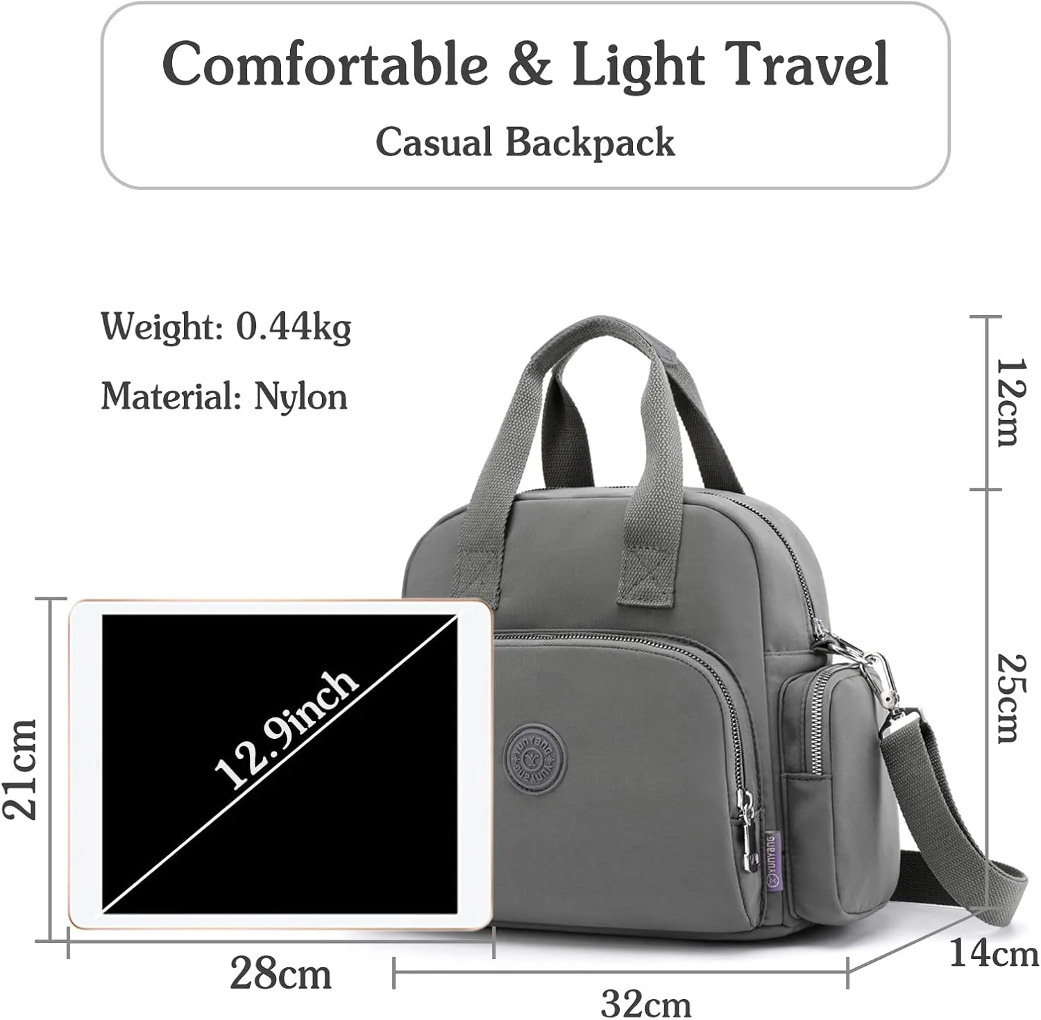 PORRASSO Women Backpack Fashion Shoulder Bag Multifunctional Daypack with USB Charging Port Handbag Nylon Crossbody Bag for Work Travel Dating Grey