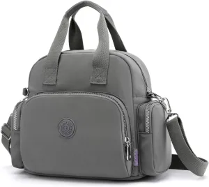 PORRASSO Women Backpack Fashion Shoulder Bag Multifunctional Daypack with USB Charging Port Handbag Nylon Crossbody Bag for Work Travel Dating Grey