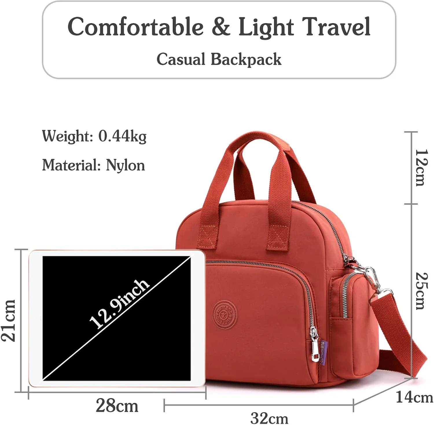 PORRASSO Women Backpack Fashion Shoulder Bag Multifunctional Daypack with USB Charging Port Handbag Nylon Crossbody Bag for Work Travel Dating Orange