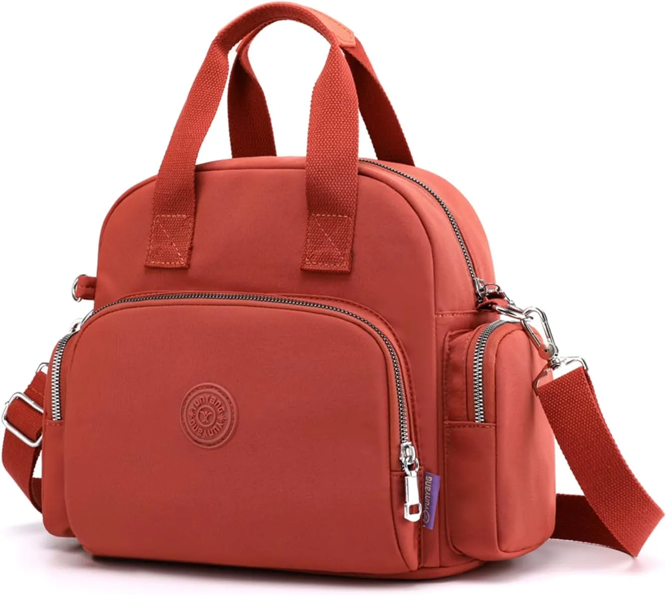 PORRASSO Women Backpack Fashion Shoulder Bag Multifunctional Daypack with USB Charging Port Handbag Nylon Crossbody Bag for Work Travel Dating Orange