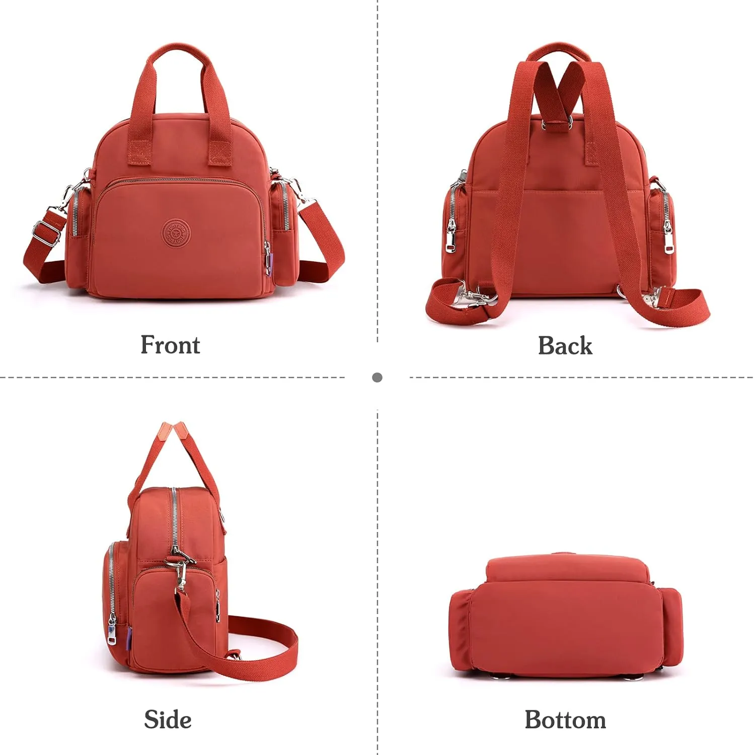PORRASSO Women Backpack Fashion Shoulder Bag Multifunctional Daypack with USB Charging Port Handbag Nylon Crossbody Bag for Work Travel Dating Orange