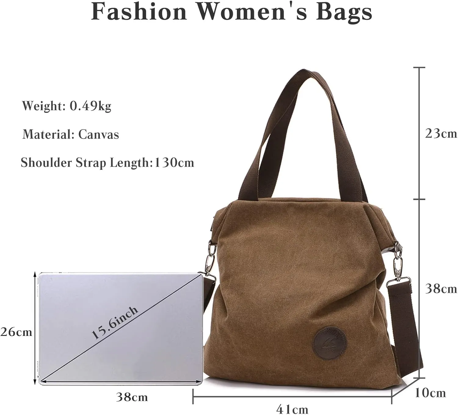 PORRASSO Women Canvas Shoulder Bag Crossbody Bag Ladies Handbag Hobo Bag for Shopping Travel Work Daily Use Brown
