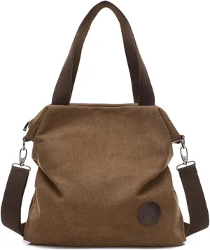 PORRASSO Women Canvas Shoulder Bag Crossbody Bag Ladies Handbag Hobo Bag for Shopping Travel Work Daily Use Brown