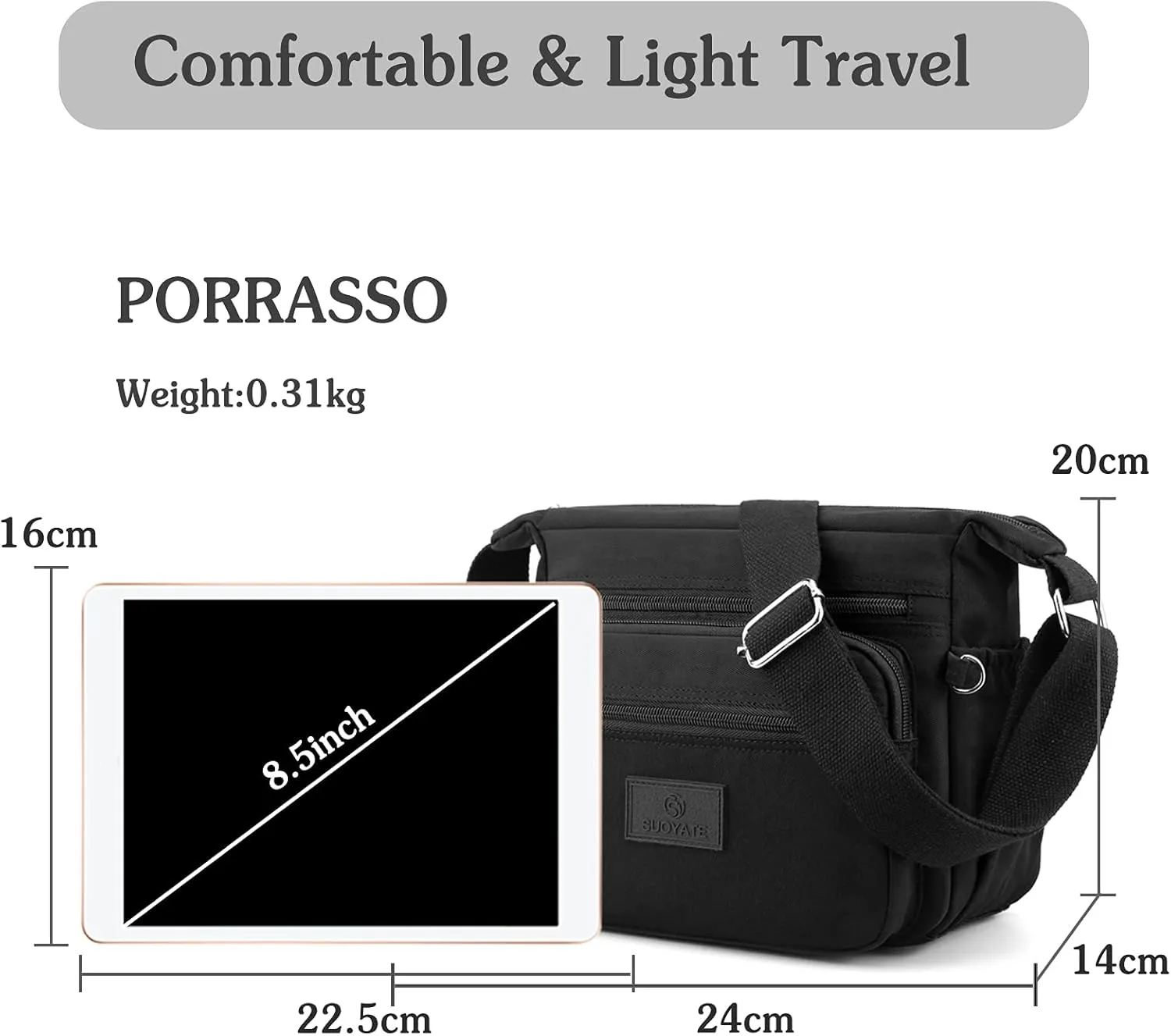 PORRASSO Women Crossbody Bag Casual Shoulder Bag Multi-pocket Messenger Bag