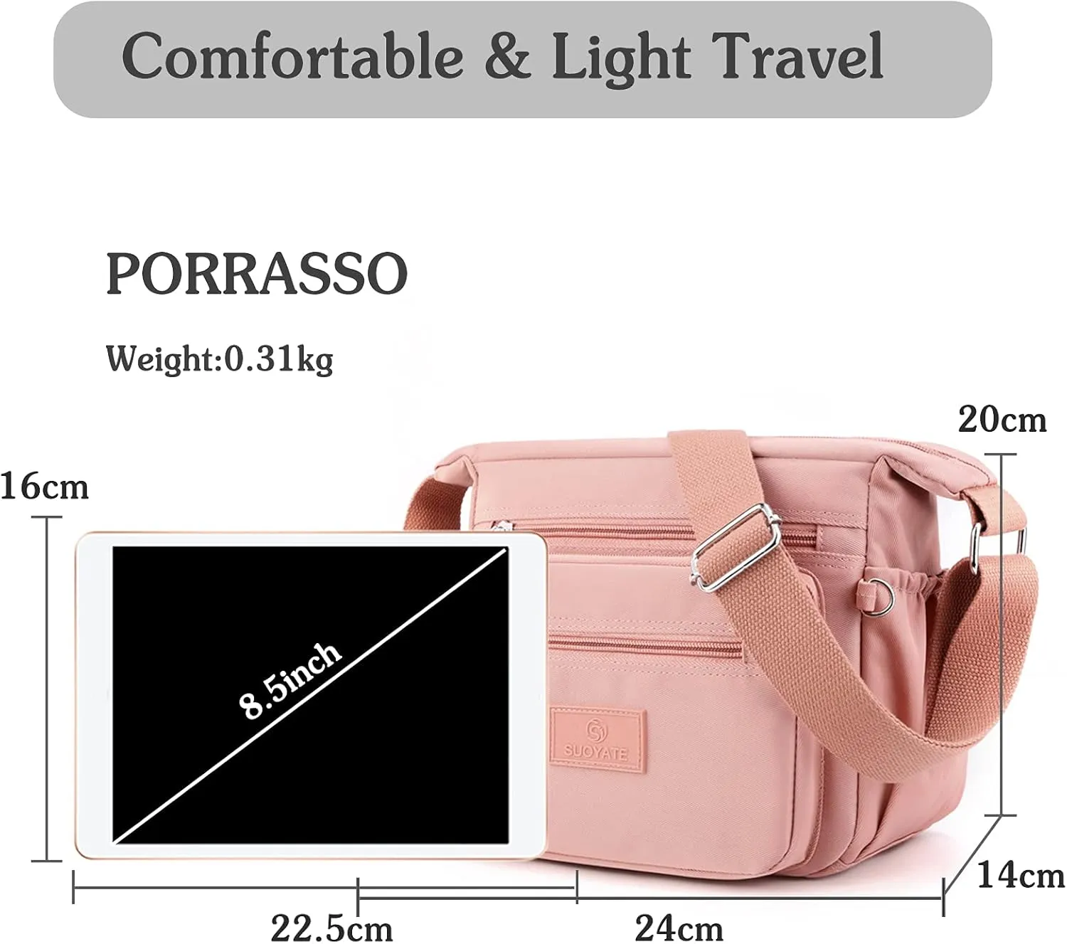 PORRASSO Women Crossbody Bag Casual Shoulder Bag Multi-pocket Messenger Bag