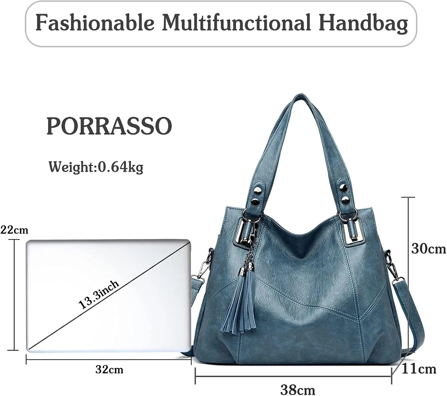 PORRASSO Women Handbags Fashion Hobo Shoulder Bag Ladies Crossbody Bag Large Tote Purse