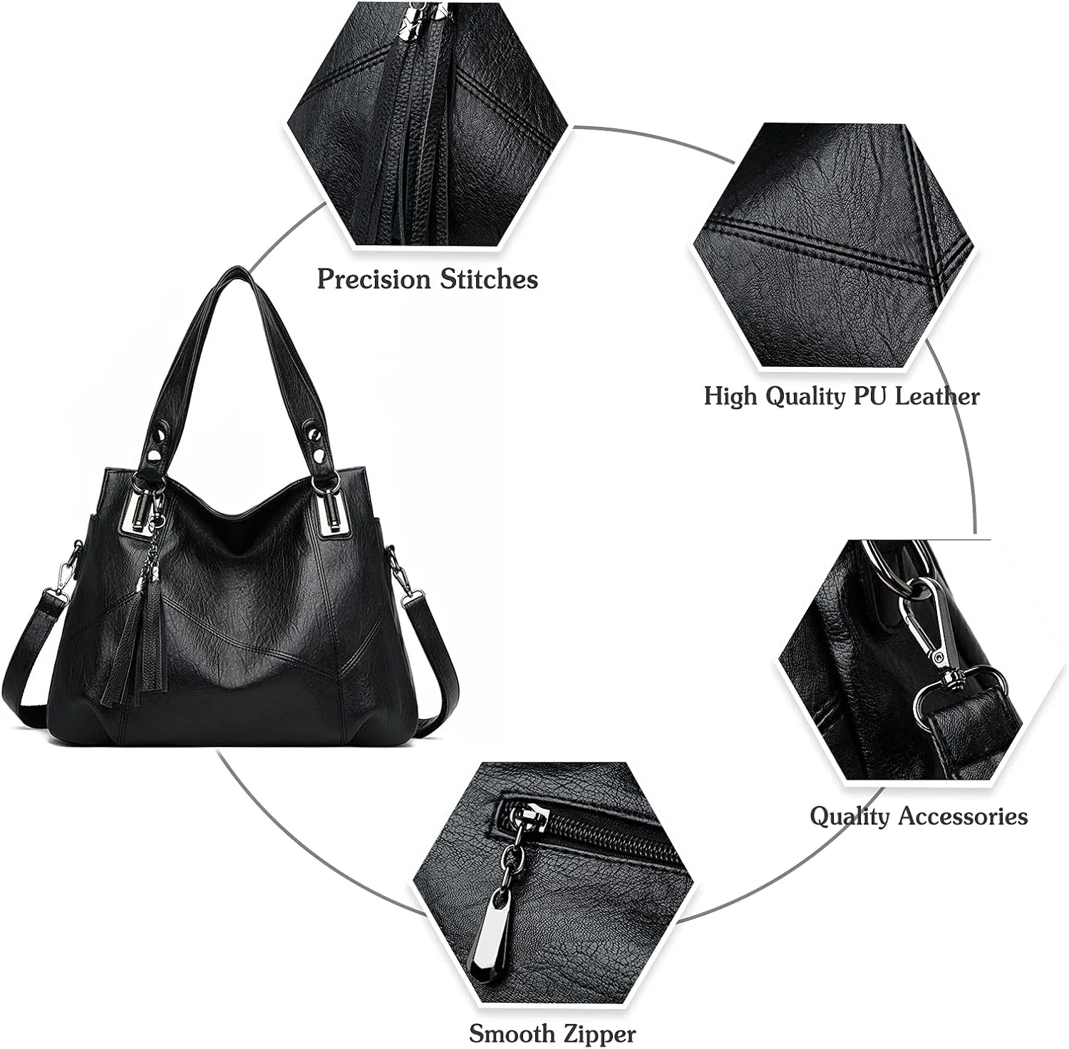 PORRASSO Women Handbags Fashion Hobo Shoulder Bag Ladies Crossbody Bag Large Tote Purse