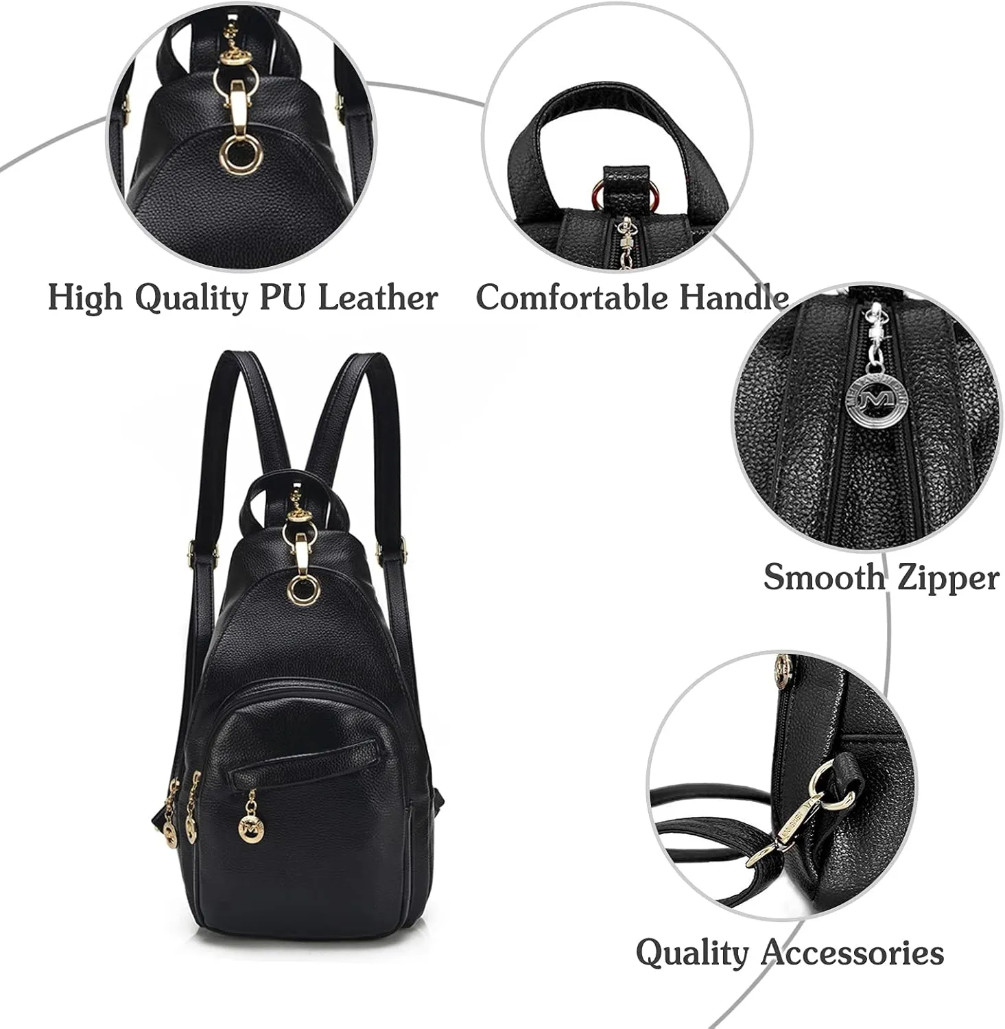 PORRASSO Women Sling Bag Small Backpack Ladies Fashion Shoulder Crossbody Daypack