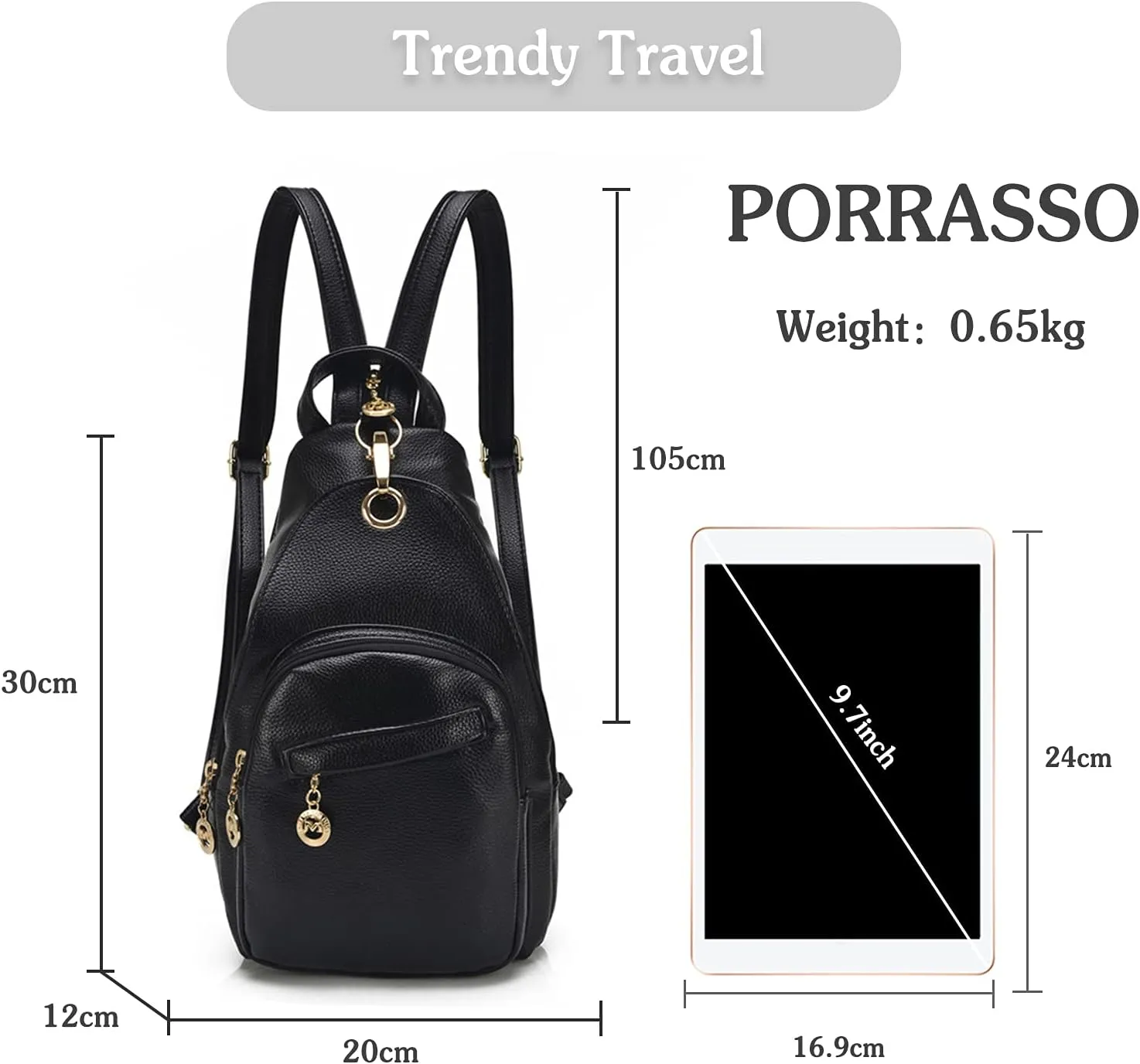 PORRASSO Women Sling Bag Small Backpack Ladies Fashion Shoulder Crossbody Daypack