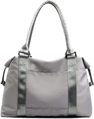 PORRASSO Women's Grey Duffel Bag, Large Carry-On, Gym Tote, Shoulder Bag